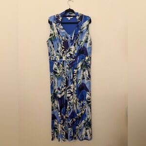 Chico’s Blue Tropical Floral Maxi Dress Sz 12 (Chico’s Size 2) Vacation Resort
